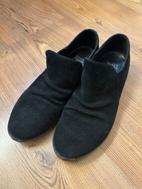 Eileen Fisher Black Suede Slip-On slouch low Chelsea booties Loafer Flats